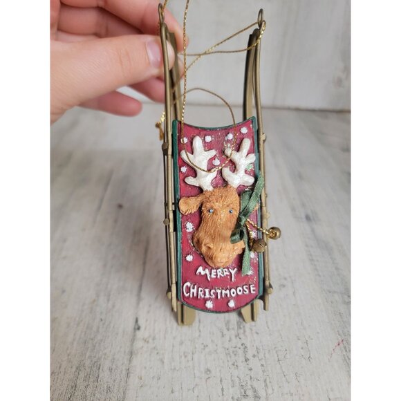 Kurt Adler mini moose sled sledding ornament Xmas - Picture 3 of 5